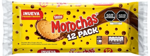 A yellow package of Nestle Morochas 12-pack cookies.